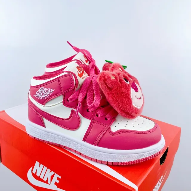Nike Pink White High-Top Perforated Leather Upper Basketball Shoes 15