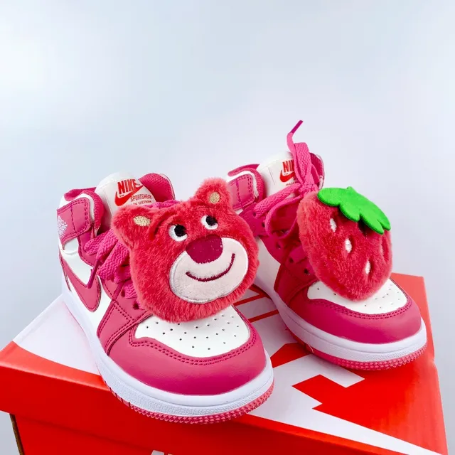 Nike Pink White High-Top Perforated Leather Upper Basketball Shoes 16