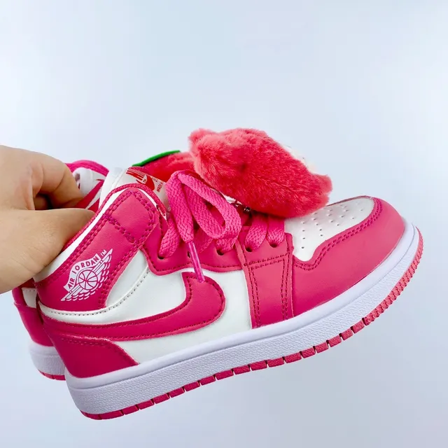 Nike Pink White High-Top Perforated Leather Upper Basketball Shoes 17