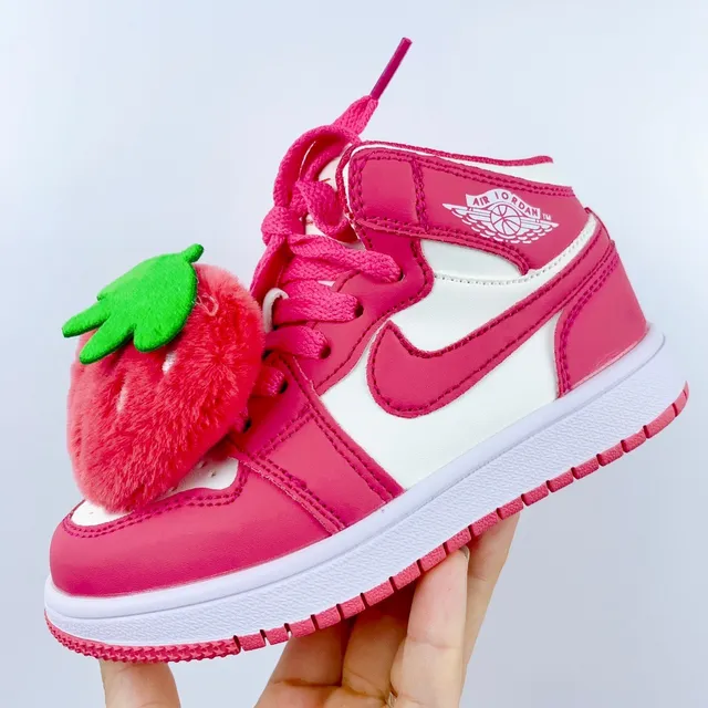 Nike Pink White High-Top Perforated Leather Upper Basketball Shoes 18