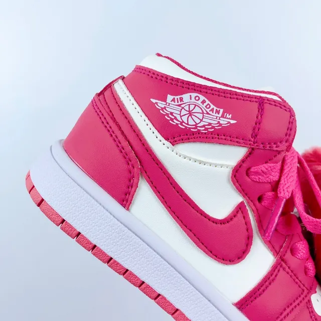 Nike Pink White High-Top Perforated Leather Upper Basketball Shoes 20