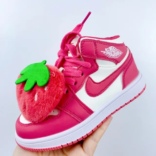 Nike Pink White High-Top Perforated Leather Upper Basketball Shoes 22