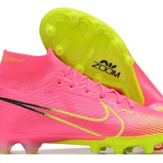 Nike Pink Yellow High-Cut Flyknit Upper Sock-Fit Collar Firm-Ground Soccer Shoes
