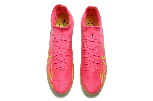 Nike Pink Yellow High-Cut Flyknit Upper Sock-Fit Collar Firm-Ground Soccer Shoes 2
