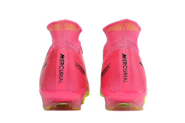 Nike Pink Yellow High-Cut Flyknit Upper Sock-Fit Collar Firm-Ground Soccer Shoes 4