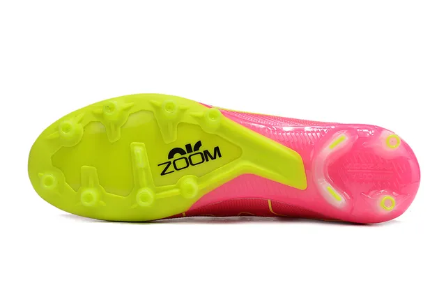Nike Pink Yellow High-Cut Flyknit Upper Sock-Fit Collar Firm-Ground Soccer Shoes 6