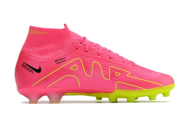 Nike Pink Yellow High-Cut Flyknit Upper Sock-Fit Collar Firm-Ground Soccer Shoes 7