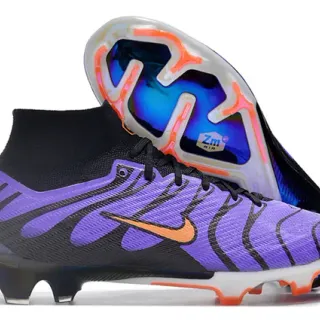 Nike Purple Black High-Cut Knit Collar Wave-Pattern Synthetic Overlays Firm-Ground Soccer Shoes