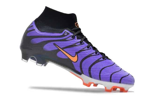 Nike Purple Black High-Cut Knit Collar Wave-Pattern Synthetic Overlays Firm-Ground Soccer Shoes 2