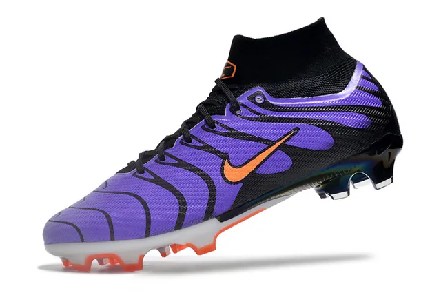 Nike Purple Black High-Cut Knit Collar Wave-Pattern Synthetic Overlays Firm-Ground Soccer Shoes 3