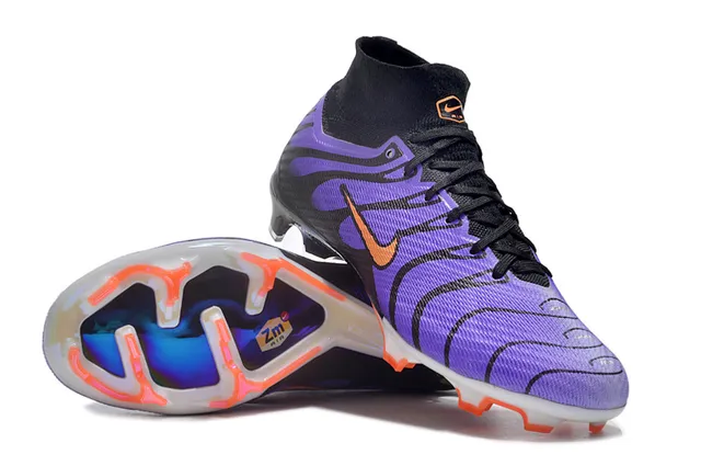 Nike Purple Black High-Cut Knit Collar Wave-Pattern Synthetic Overlays Firm-Ground Soccer Shoes 4