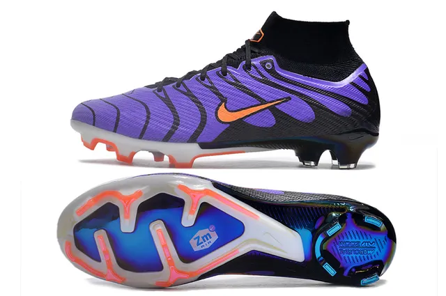 Nike Purple Black High-Cut Knit Collar Wave-Pattern Synthetic Overlays Firm-Ground Soccer Shoes 6