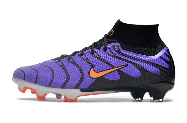 Nike Purple Black High-Cut Knit Collar Wave-Pattern Synthetic Overlays Firm-Ground Soccer Shoes 7