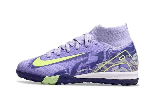 Nike roxo verde malha colar meia superior detalhe sobreposição gráfica sapatos futebol indoor 6