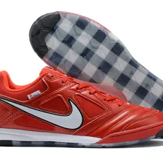 Nike Red Black Quilted Leather Upper Low-Cut Collar Indoor Soccer Shoes