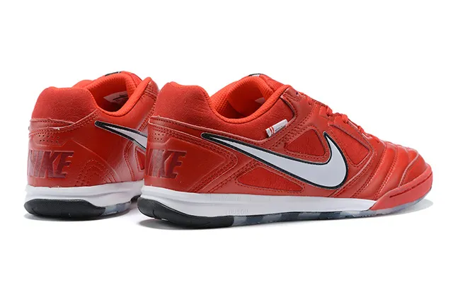 Nike Rouge Noir Cuir Matelassé Haut Col Bas Chaussures de Football Indoor 2