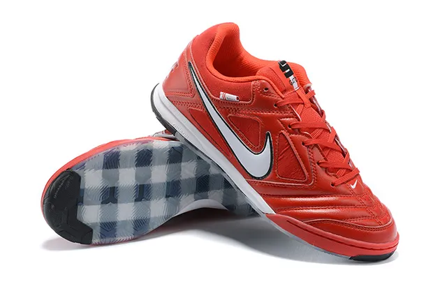 Nike Rouge Noir Cuir Matelassé Haut Col Bas Chaussures de Football Indoor 3