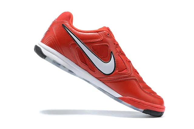 Nike Rouge Noir Cuir Matelassé Haut Col Bas Chaussures de Football Indoor 5