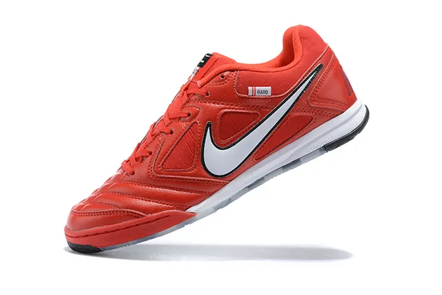 Nike Rouge Noir Cuir Matelassé Haut Col Bas Chaussures de Football Indoor 6