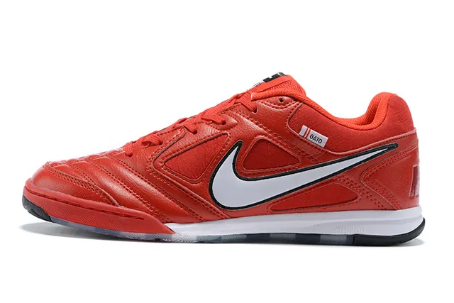 Nike Rouge Noir Cuir Matelassé Haut Col Bas Chaussures de Football Indoor 7