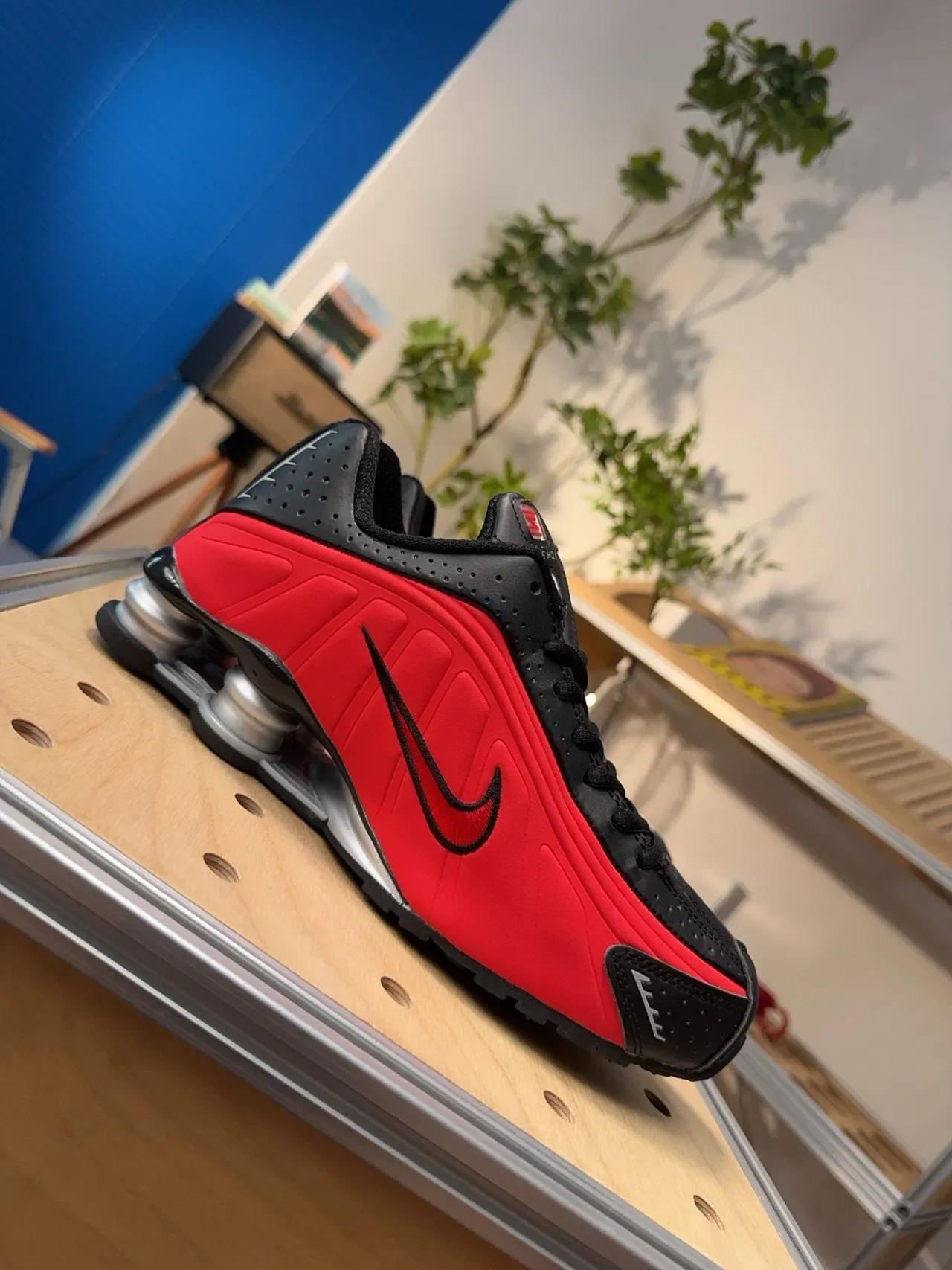 Nike Red Black Shox Column Cushioning Perforated Heel Cage Lifestyle Sneakers 3