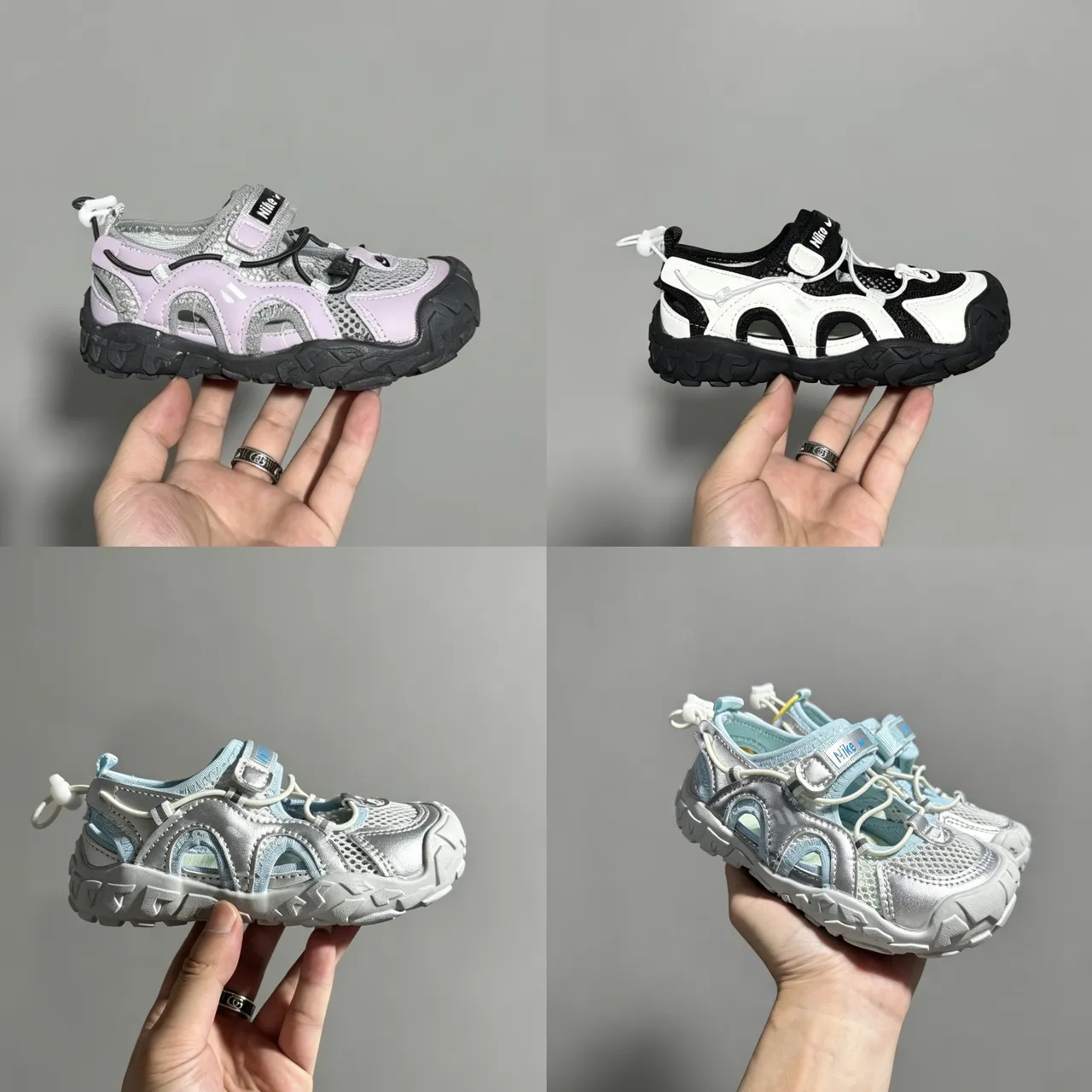 Nike Sandales Argent Bleu Ouvertes à l'Avant-Pied avec Overlay Malla et Synthétique Casual 2