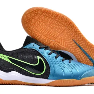 Nike Tiempo 黑色蓝色 低帮 网面和合成面 上层 室内足球鞋