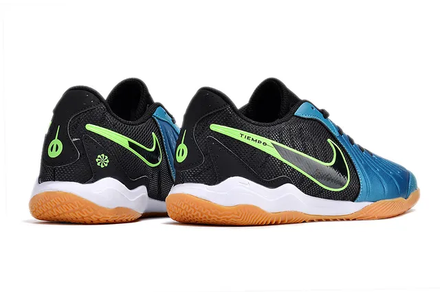 Nike Tiempo Preto Azul Low-Top Malla e Sintético Superior Sapatos de Futebol Indoor 5