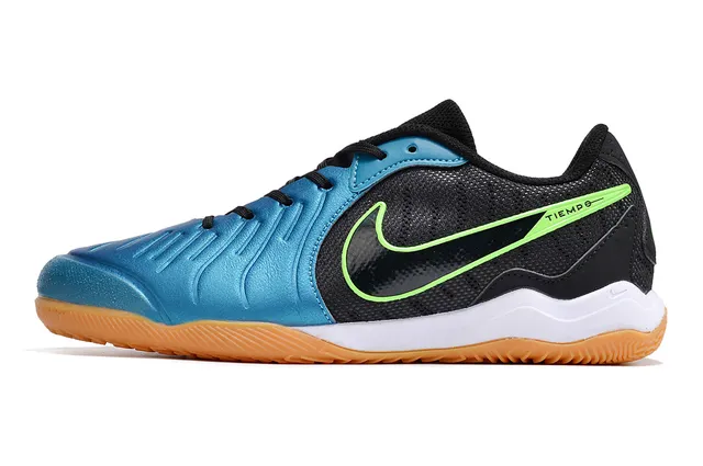 Nike Tiempo Preto Azul Low-Top Malla e Sintético Superior Sapatos de Futebol Indoor 6
