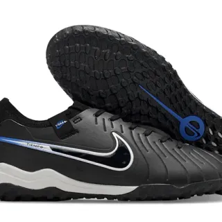 Nike Tiempo Black Blue Synthetic Upper Ribbed Forefoot Turf Soccer Shoes