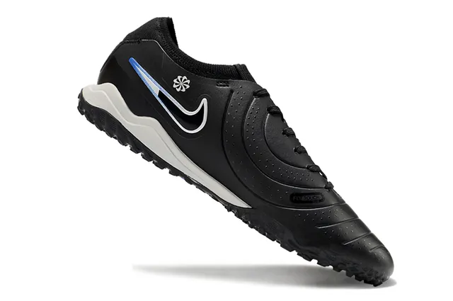 Nike Tiempo Zapatos de fútbol Negro Azul Parte superior sintética con ribetes en el antepié Césped artificial 2