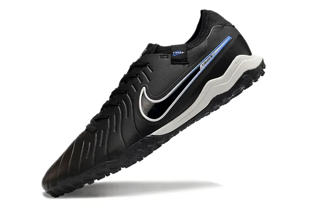 Nike Tiempo Zapatos de fútbol Negro Azul Parte superior sintética con ribetes en el antepié Césped artificial 3