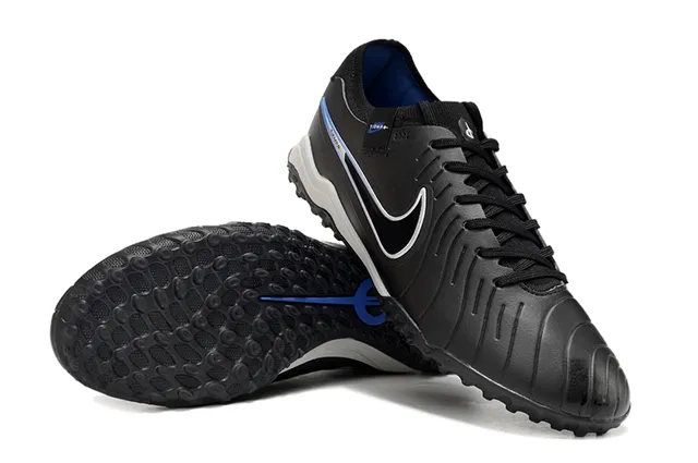 Nike Tiempo Zapatos de fútbol Negro Azul Parte superior sintética con ribetes en el antepié Césped artificial 4