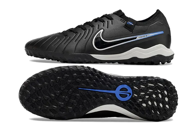 Nike Tiempo Zapatos de fútbol Negro Azul Parte superior sintética con ribetes en el antepié Césped artificial 6
