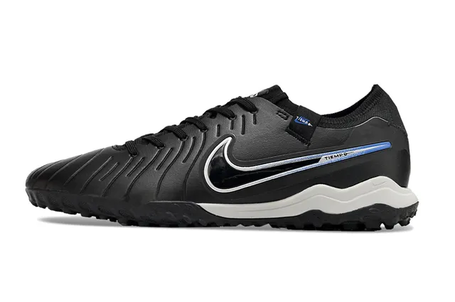Nike Tiempo Zapatos de fútbol Negro Azul Parte superior sintética con ribetes en el antepié Césped artificial 7