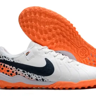 Nike Tiempo Legend सफेद नारंगी कम-कट जूते चमड़े ऊपरी टर्फ फुटबॉल जूते