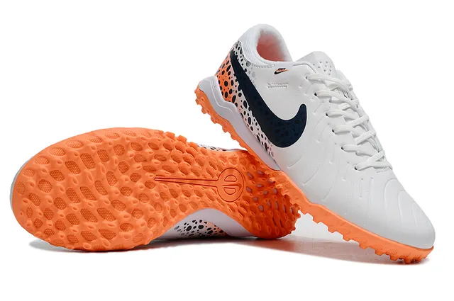 Nike Tiempo Legend Blanc Orange Chaussures Basses Cuir Supérieur Gazon Foot 6
