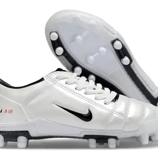 Nike White Black Quilted Leather Upper Low-Cut Ankle Firm-Ground Soccer Shoes