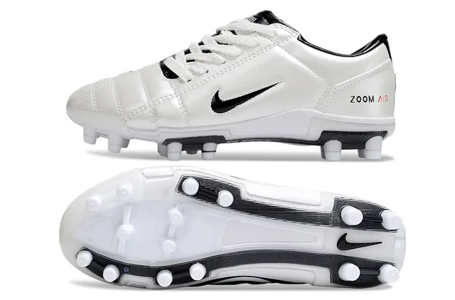 Nike White Black Quilted Leather Upper Low-Cut Ankle Firm-Ground Soccer Shoes 5