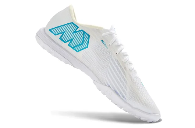Nike White Blue Flyweave Engineered Mesh Cyan Swoosh Accent Turf Soccer Shoes 2