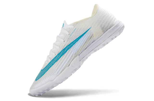 Nike White Blue Flyweave Engineered Mesh Cyan Swoosh Accent Turf Soccer Shoes 3