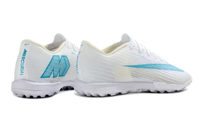 Nike White Blue Flyweave Engineered Mesh Cyan Swoosh Accent Turf Soccer Shoes 5