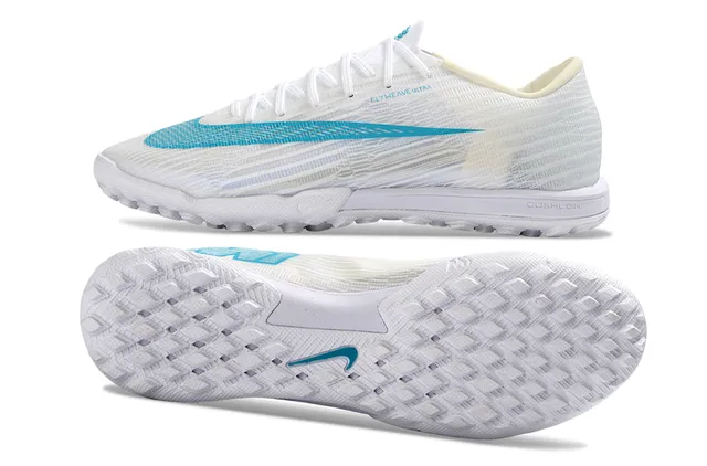 Nike White Blue Flyweave Engineered Mesh Cyan Swoosh Accent Turf Soccer Shoes 6