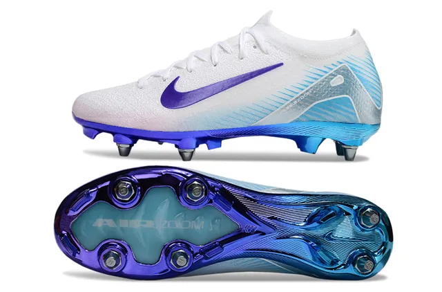 Nike White Blue Low-Cut Knit Upper Gradient Sole Firm-Ground Soccer Shoes 6
