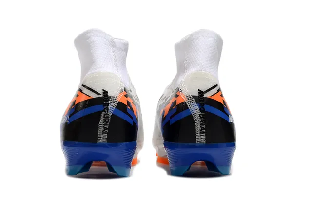 Nike White Blue Sock-Fit Collar Pixelated Graphic Overlay Firm-Ground Soccer Shoes 4
