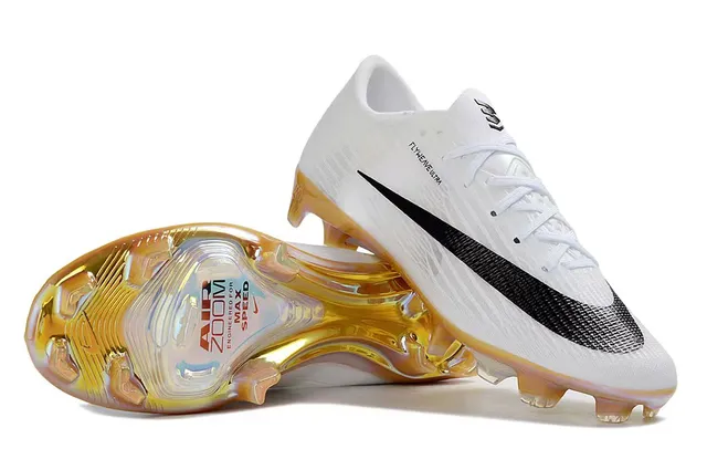 Nike White Gold Flyweave Upper Iridescent Soleplate Firm-Ground Soccer Shoes 5