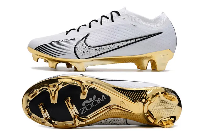 Nike Chaussures de football Blanc Or Bas Fond Tissu Supérieur Plaque Semelle Métallique Sol Ferme 18