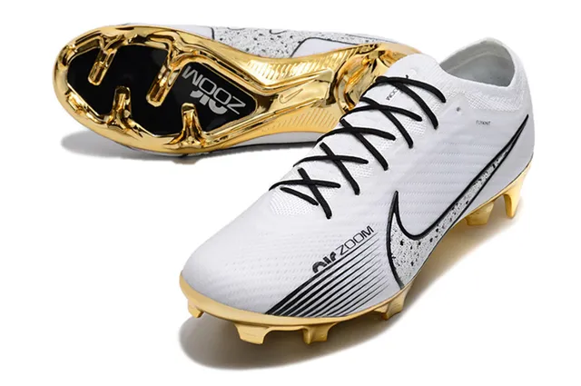 Nike Chaussures de football Blanc Or Bas Fond Tissu Supérieur Plaque Semelle Métallique Sol Ferme 22