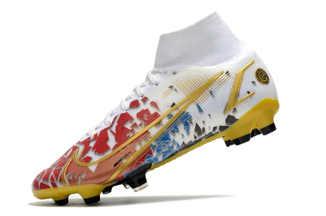 Nike Blanc Multicolore Haut-Coupé Bottine Haut Flyknit Construction Terrain Firme Chaussures de Football 4