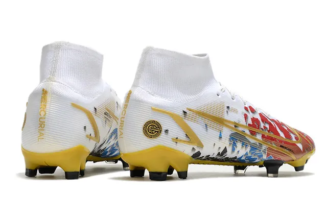 Nike Blanc Multicolore Haut-Coupé Bottine Haut Flyknit Construction Terrain Firme Chaussures de Football 7